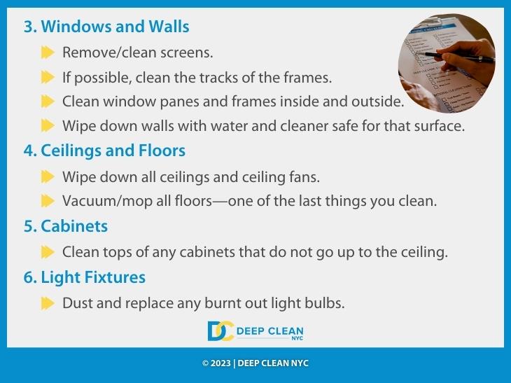 Callout 3- detailed cleaning checklist- windows and walls, ceilings and floors