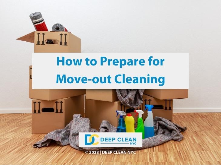 Featured- Moving cartons and cleaning products pictured in clean,, bare room- how to prepare for move-out cleaning