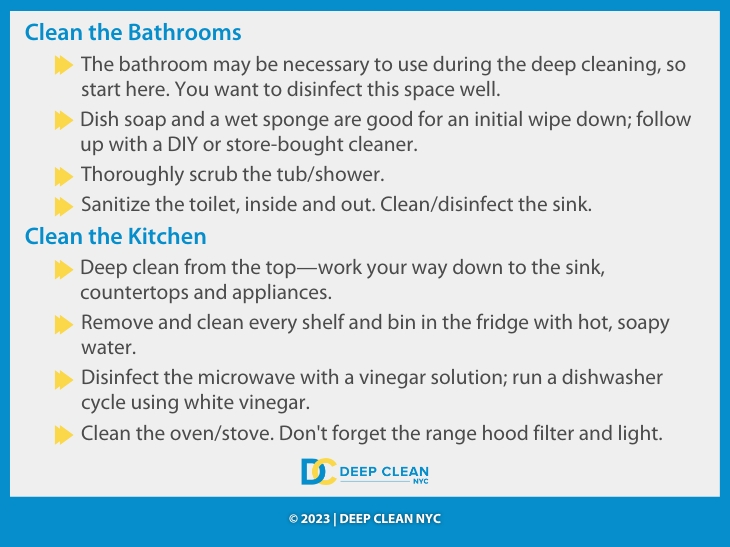 Callout 3:  Two detailed steps to clean - clean bathrooms - clean kitchen