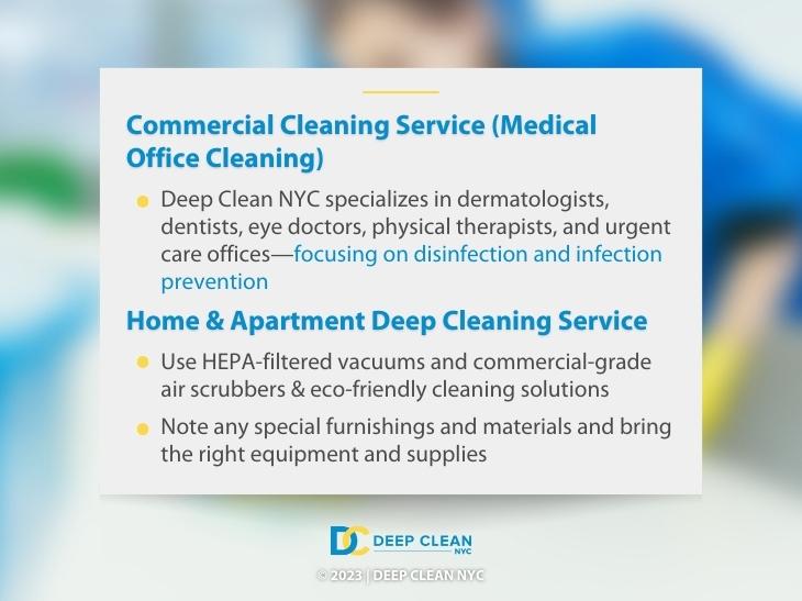 Callout 4: Commercial cleaning services (medical office cleaning), 1 fact- Home & apartment deep cleaning services, 2 facts