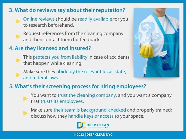 Callout 2: Questions #3, #4, #5, business reputation, licensed and insured, employee screening process