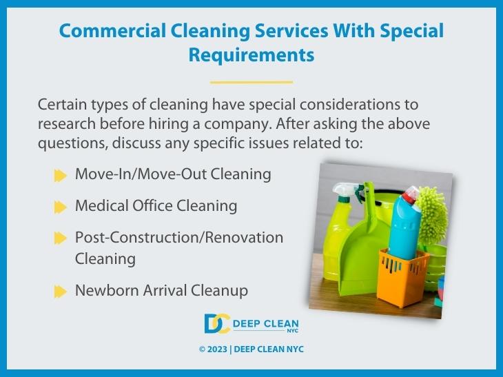 Callout 5: Cleaning supplies on table- commercial cleaning services with special requirements- 4 services available