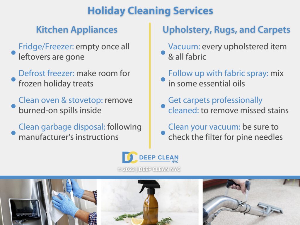 Holiday cleaning services- kitchen appliances, upholstery, rugs & carpets cleaning tips